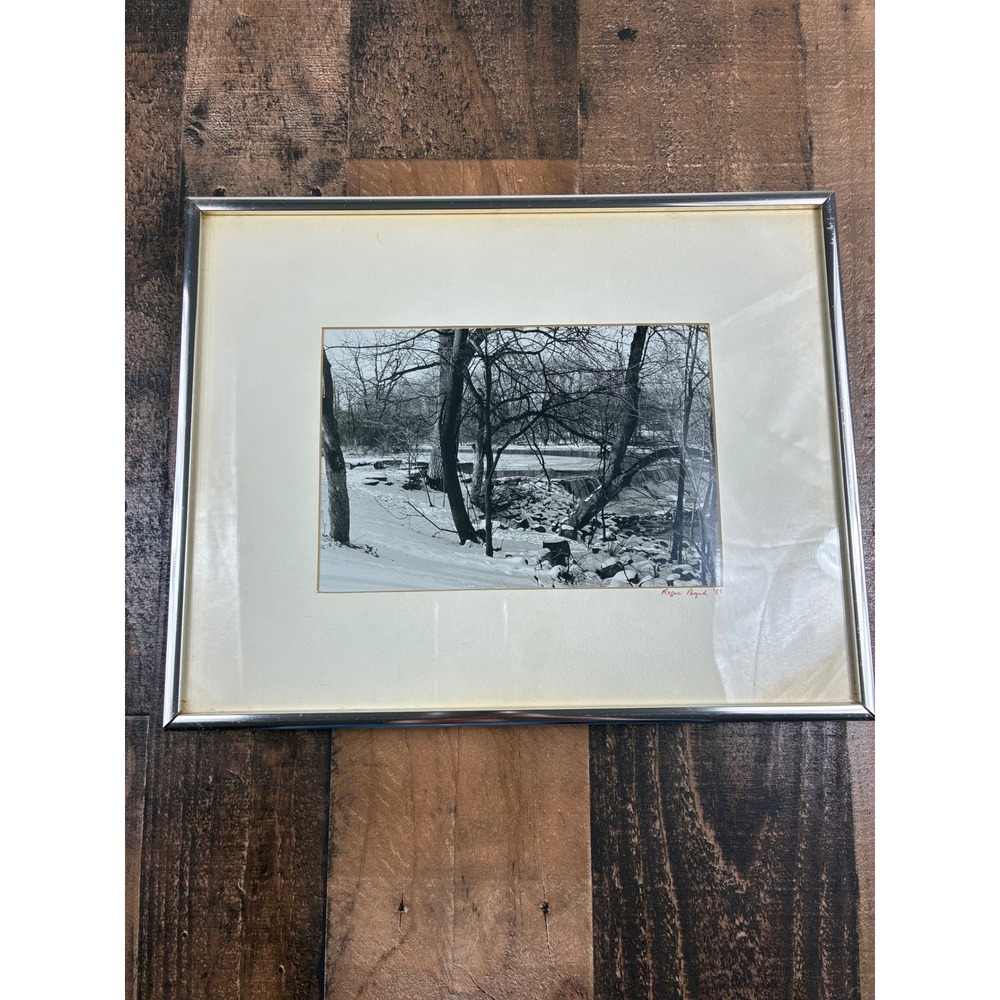 Vintage Roger Boyd Signed 1981 Black White Winter Landscape Framed Photo‎ Art